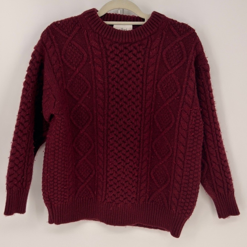 Wilfred Cable Knit Sweater Womens M Burgundy Merino Wool Fisherman Thick Warm